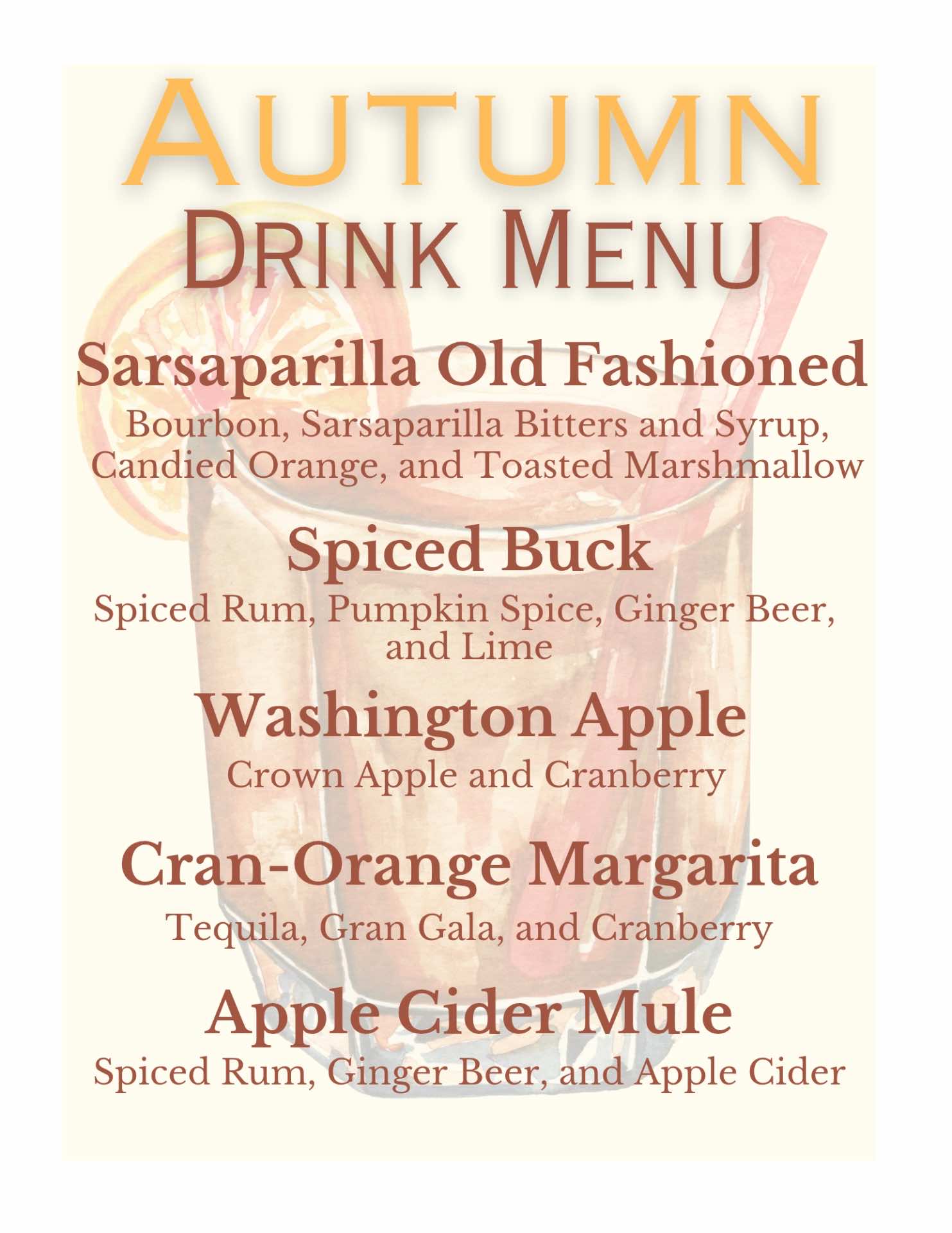 Autumn 2025 Drinks Menu